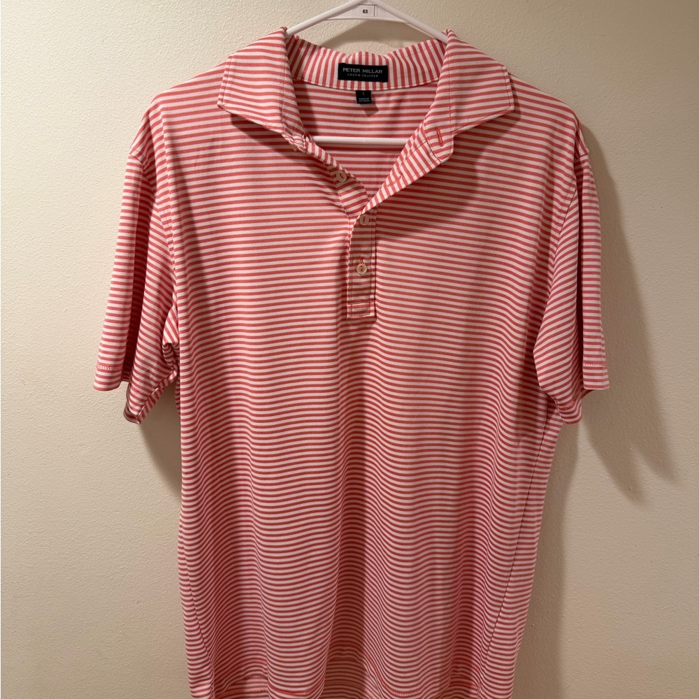 Peter Millar Red and White Striped Polo Shirt